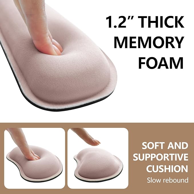 Wrist Rest for Computer Keyboard and Mouse, Ergonomic Design Wrist Support Pad for Keyboard, Soft Memory Foam Desk Pads Support Hand and Arm Easy Typing & Comfort, 2 Piece Pad, Cream Pink