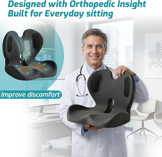 Ergonomic Seat Cushion, Office Chair Cushion with Lumbar Support Pillow, Car Orthopedic Seat Cushions, Designed for Coccyx, Tailbone & Lumbar Ergonomic Support, for Office, Car, Truck, Home, Desk Chair