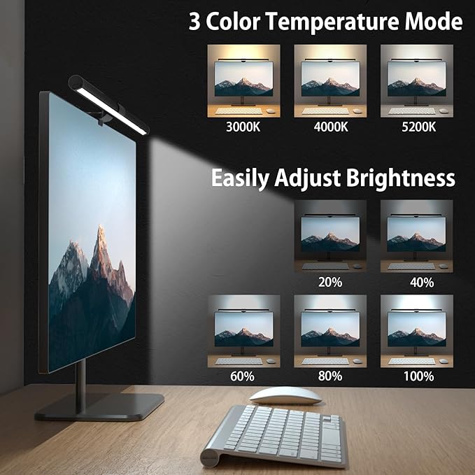 OOWOLF Monitor Light Bar, Ra90 Computer Monitor Lamp for Eye Caring, USB Reading Lamp Task Lamp, Dimmable Light Bar with Memory, No Glare Space Saving Home Office 16.20" 2-Pack