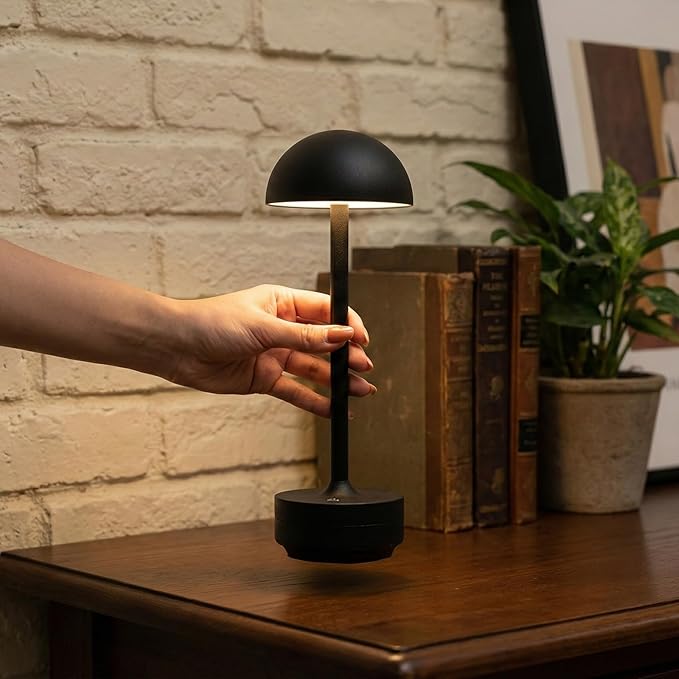 Cordless Table Lamp Rechargeable - LED Table Light Outdoor - 5000mAh Battery Operated Portable Touch Dimmable Lamps for Restaurant Patio Dining Room (Black-1)