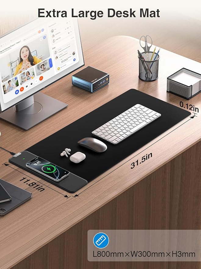 2-in-1 Mouse Pad with Magnetic Wireless Charging, Gaming Mouse Pad, 31.5"x11.8" Large Desk Mat for Laptop/Keyboard, Waterproof Smooth Surface, Non-Slip Base, No Adapter