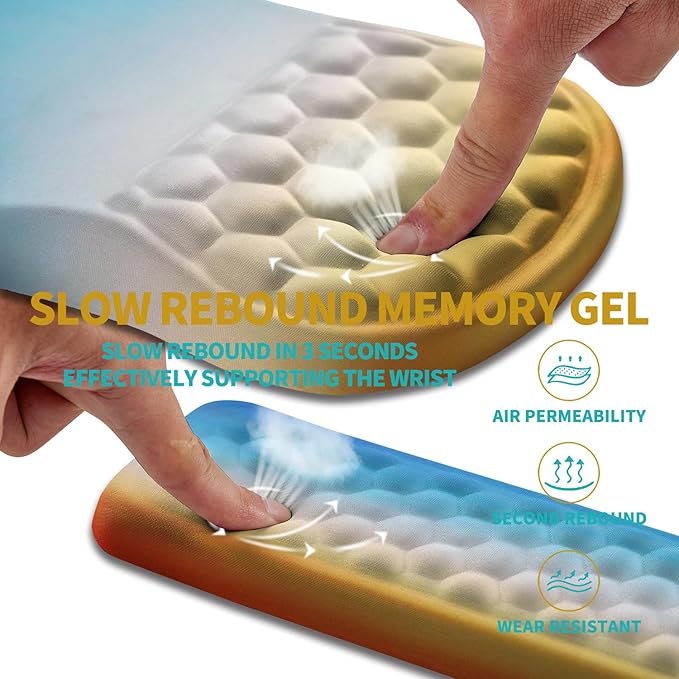 Hokafenle 2 in 1 Ergonomic Mouse Pad Wrist Support & Wrist Rest for Computer Keyboard Set, with Memory Gel Massage Bulge Design (2In1 Set, Morning Sky)