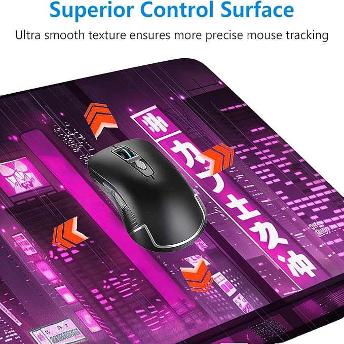 Purple Anime Desk Pad Mouse Pad Japanese Cat Night Tokyo Extended Gaming Mouse Pad Mat with Stitched Edge Non-Slip Base Big Mouse Pad 31.5"x11.8" Office Computer Keyboard Laptop Home