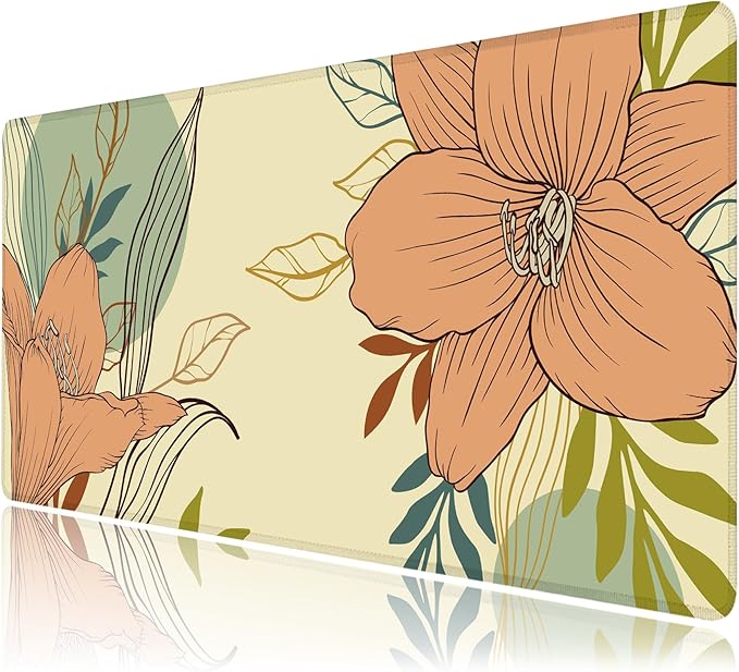 Desk Mat, Abstract Flowers XXL 35.4"x15.7"Large Gaming Mouse Pad, 3mm Thick Gaming Keyboard Pad,Desk Pad Non-Slip Rubber Base with Stitched Edges for Office Game Home Decor