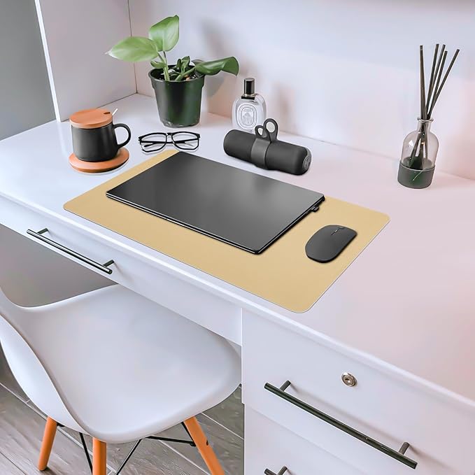 Non-Slip Desk Pad Mat, Leather Desk Mat for Desktop Latte, Waterproof Computer Mouse Mat Desktop Protector for Office/Home, 23.6" x 13.7"