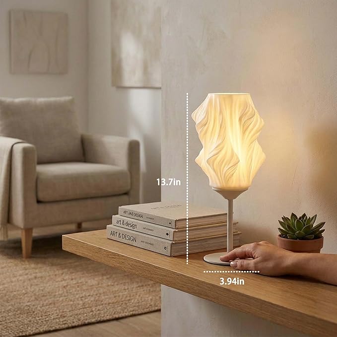Bedside Lamp for Bedroom,3 Way Dimmable Touch Table Lamp with 6W LED Light Strip,Modern Nightstand Lamp with 3D Printed PVC Lampshade for Living Room,Office,Dorm Room