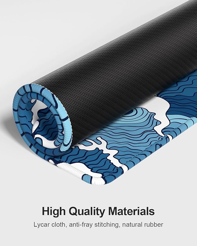 Auhoahsil Large Mouse Pad with Wrist Rests for Keyboard & Mouse, Thick Soft Ergonomic Memory Foam Wrist Supports, Big & Long Desk Mat 35.5 x 15.7 in, for Office Gaming Computer, Blue Wave