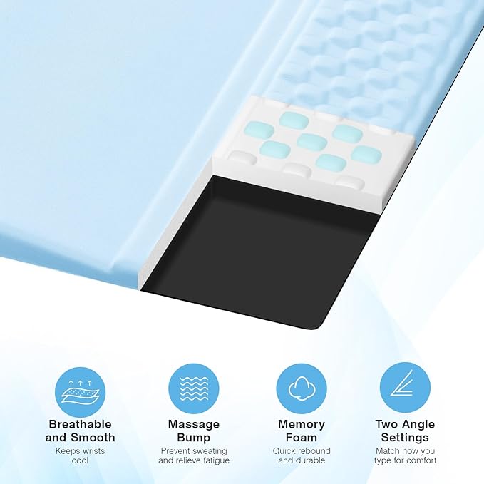 Ospelelf Keyboard Wrist Rest and Mouse Pad Set, Ergonomic Memory Foam Wrist Support, Aesthetic Desk Accessories for Office, Home & Gaming, Wrist Comfort Support, Blue