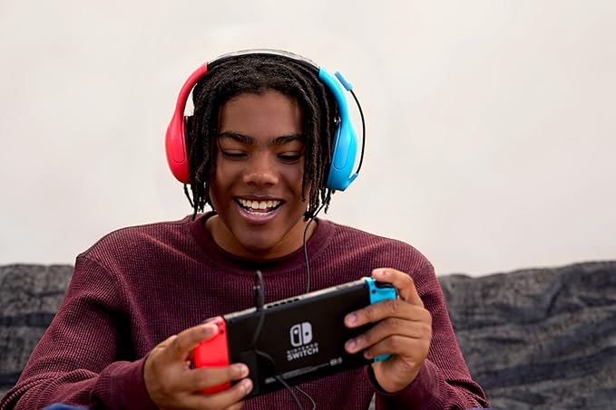 Turtle Beach Airlite Fit Wired Gaming Headset: Officially Licensed for Nintendo Switch, Nintendo Switch 2/Lite/OLED Model - Flip-to-Mute Mic, Over-Ear Comfort Cushions, 40mm Speakers - Neon Blue & Red