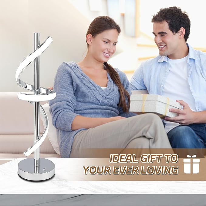 LED Modern Table Lamp, Spiral LED Table Lamp, Dimmable, 3 Colors Touch Control, Silver Unique Cool Lamps for Home Decor, Modern Nightstand Lamp with USB/Type C for Bedroom Living Room