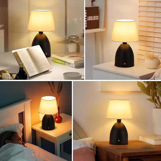 GGOYING Cordless Table Lamp Set of 2, Small Rechargeable Desk Lamp, 4-Level Brightness Bedside Nightstand Lamps for Bedroom, Kid’s Room, Nursery, Reading Living Room,Black