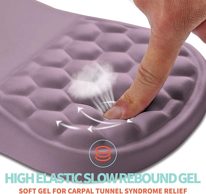Ergonomic Mouse Pad Wrist Support with Memory Foam Massage Bulge, Carpal Tunnel Mousepad Wrist Rest for Mouse(12x8 inch, Purple)