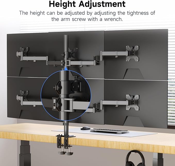 Suptek Hex LED LCD Monitor Stand up Desk Mount Extra Tall 31.5 inch Pole Heavy Duty Fully Adjustable Stand for 6 / Six Screens up to 27 inch (MD68126)