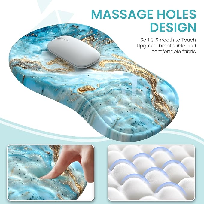 Desk Mat for Keyboard and Mouse, Large Mouse Pad with Wrist Rest and Keyboard Pad, 4PCS Keyboard Wrist Support, Computer Mousepad for Laptop, Teal Blue Turquoise Marble