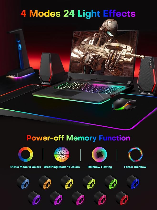 2-in-1 RGB Gaming Mouse Pad with Wireless Charging, 31.5"x11.8" Large, 24 Light Effects, Non-Slip Base, Waterproof Ultra-Smooth Surface, No Adapter