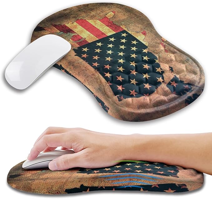 Ergonomic Mouse Pad Wrist Support with Memory Foam Massage Bulge, Carpal Tunnel Mousepad Wrist Rest for Mouse(12x8 inch, USA Flag Map)