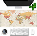 Desk Mat, Yellow Vintage World Map Extended Gaming Mouse Pad Large, 35.4"x15.7" Big Mouse Pad with Non-Slip Base and Stitched Edge, Long Computer Keyboard Mouse Mat for Home Office Work