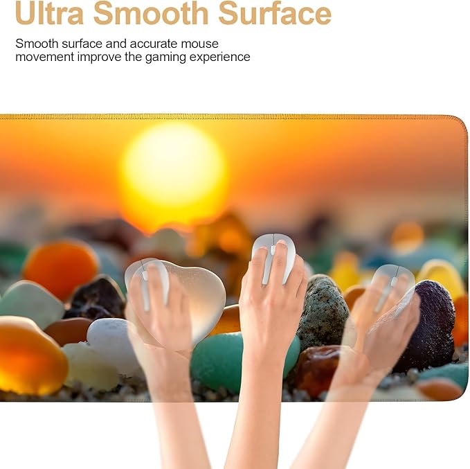 Large Mouse Pad & Keyboard Mat 35x16 Inches, Sunset Pebble Beach Landscape Non-Slip Rubber Base Desk Mat, Large Extended Desk Protector for Home Office Gaming Setup