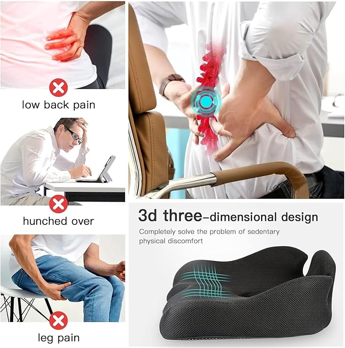 Benazcap X Large Memory Foam Seat Cushion for Office Chair, Ergonomic Coccyx & Tailbone Support, Firm Pressure Relief Pad for Long Sitting, Office Chair, Gaming Chair and Car Seat
