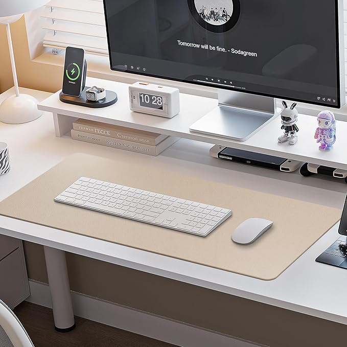 Boutilon Leather Desk Pad Protector,Non-Slip Mouse Pad,Laptop Desk Pad,Office Mouse Mat,Waterproof Leather Desk Blotter,Desk Writing Pad for Office and Home (XXL-Beige,47.2"x 17")