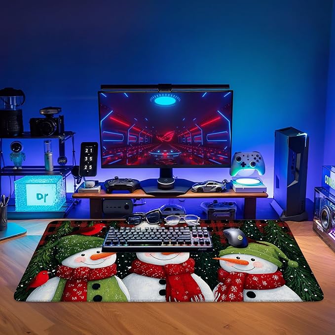 Three Snowmen Extended Gaming Mouse Pad 35.4x15.7Inch Large Desk Mat Anti-Slip Rubber Base & Durable Stitched Edges for Gamers Smooth Mouse Writing Surface for Desk Office/Home