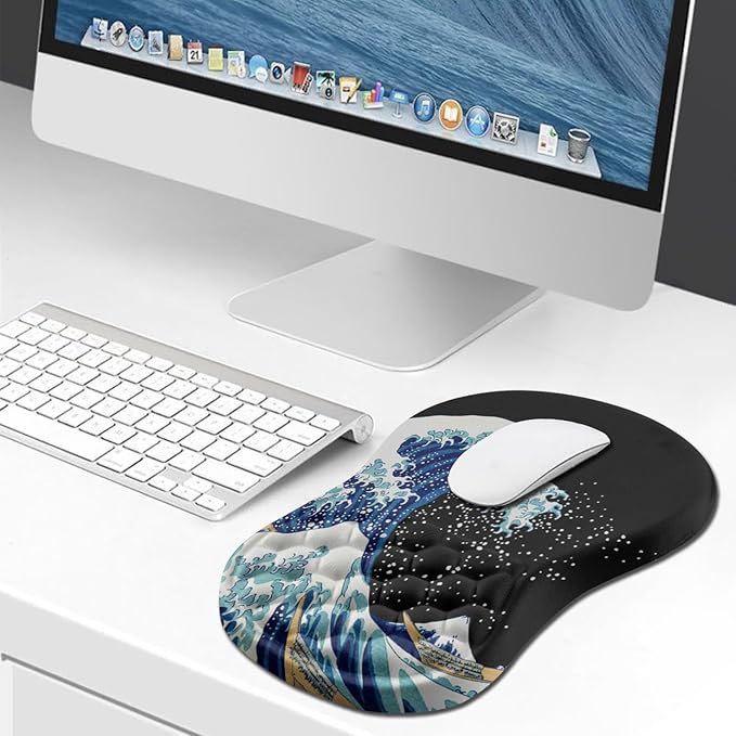 Hokafenle Ergonomic Mouse Pad Wrist Support, Wrist Rest Mousepad for Carpal Tunnel with Integrated Memory Foam Slope Massage Bulge (11.8x7.9 inch,Sea Wave)