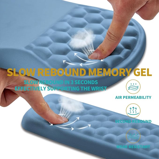Hokafenle 2 in 1 Ergonomic Mouse Pad Wrist Support & Wrist Rest for Computer Keyboard Set, with Memory Gel Massage Bulge Design (2In1 Set, Lake Blue)