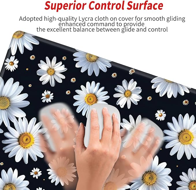 Large Mouse Pad Gaming Desk Pad Daisy Mousepad for Wireless Mouse XXL 31.5''X15.75'' Big Desk Mats Extended Mouse Mat of Girl Desktop Computer with Coaster