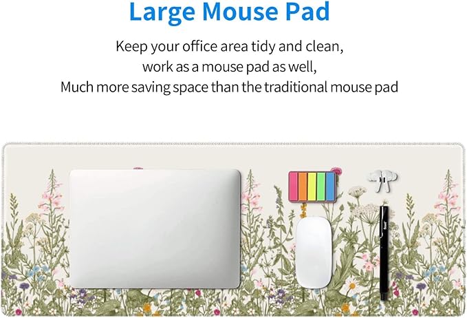 Wild Floral Flower Mouse Pad Extended Large Gaming Mousepad XL Big Long Oversized Desk Mat Stitched Edges 31.5 X 11.8 Inch for Home Office