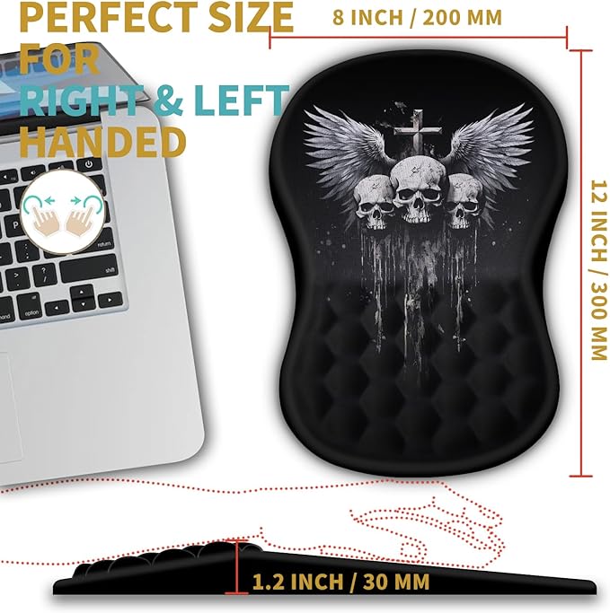 Hokafenle Ergonomic Mouse Pad Wrist Support with Massage Design, Wrist Rest Mousepad with Memory Foam&Non-Slip PU Base, Mouse Pads for Wireless Mouse & Desk (12x8 inch,Demon Angel)