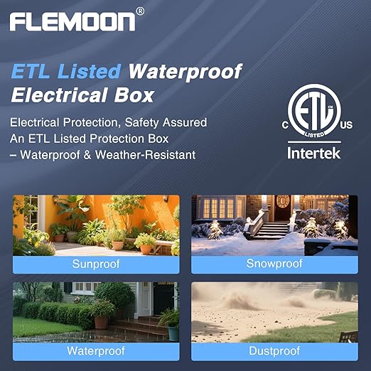 Flemoon Outdoor Electrical Box Waterproof, IP54 Waterproof Extension Cord Cover, Protect Outlet, Plug, Socket, Timer, Power Strip, Holiday Light, Large Weatherproof Connection Box, Brown