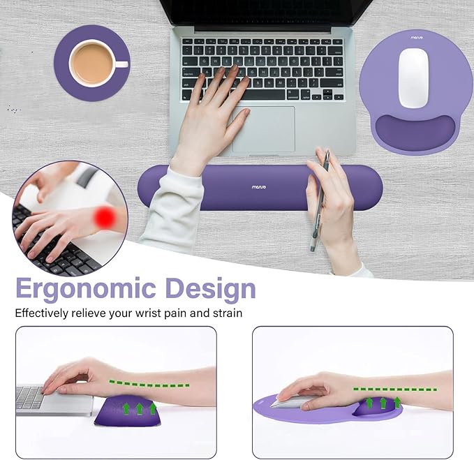 MOSISO Wrist Rest Support for Mouse Pad&Keyboard Set, Circle Curved Ergonomic Mousepad&Coaster Non-Slip Base Home/Office Wrist Support&Easy Typing Pad with Soft Cloth&Silicone Lining, Imperial Purple