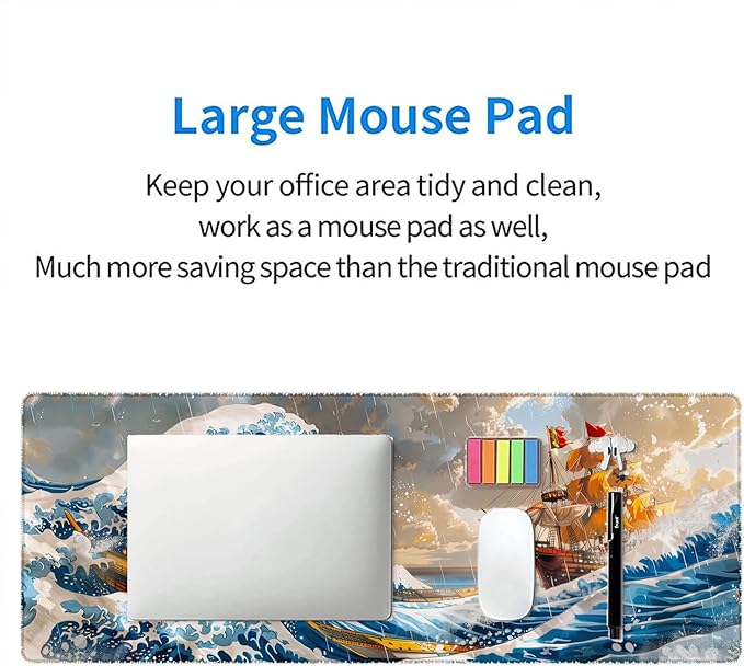 Anime Pirate Ship Desk Pad Mouse Pad The Great Wave Off Kanagawa Mouse Pad Large Mousepad Extended Laptop Keyboard Mat Gaming Desk Pad Mouse Mat Office Computer Keyboard Laptop Home 31.5"x11.8"