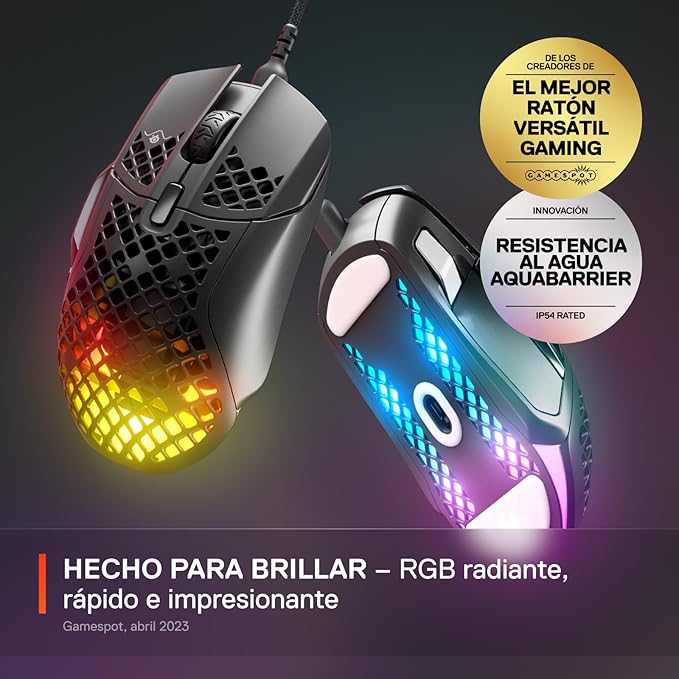 SteelSeries Aerox 5 - Holey RGB Gaming Mouse - Ultra-lightweight Water Resistant Design - 18K DPI TrueMove Air Optical Sensor