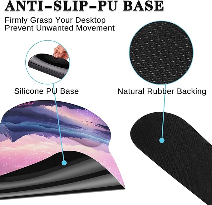 Arttown Dreamy Galaxy Desk Mat Mountains Nebula Mouse Pad Set 4 in 1 Night Sky Ergonomic Design Large Desk Pad + Keyboard Wrist Rest + Mouse Wrist Rest + Coaster Suitable for Home Office Study Game