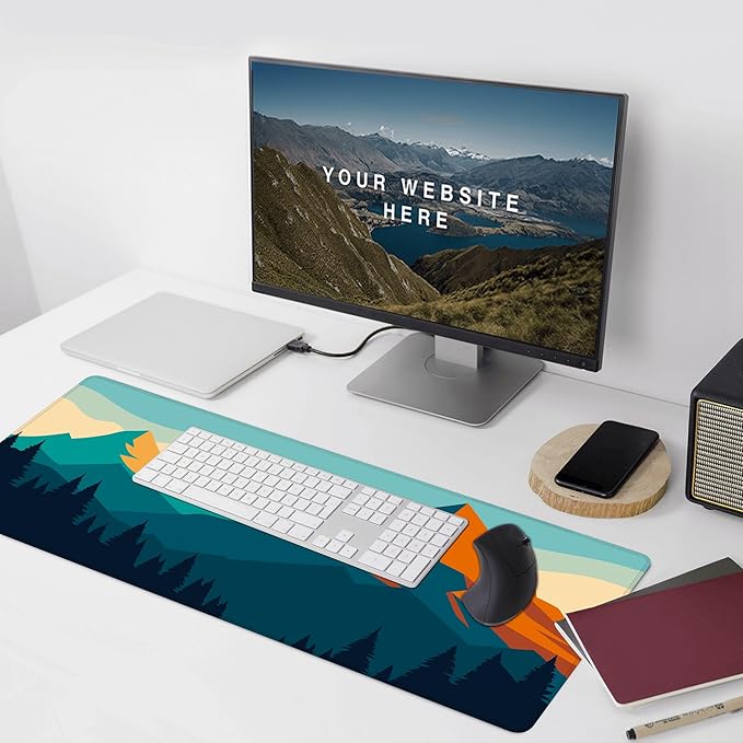 Desk Mat, Mountain Forest XXL 35.4"x15.7"Large Gaming Mouse Pad, 3mm Thick Gaming Keyboard Pad,Desk Pad Non-Slip Rubber Base with Stitched Edges for Office Game Home Decor