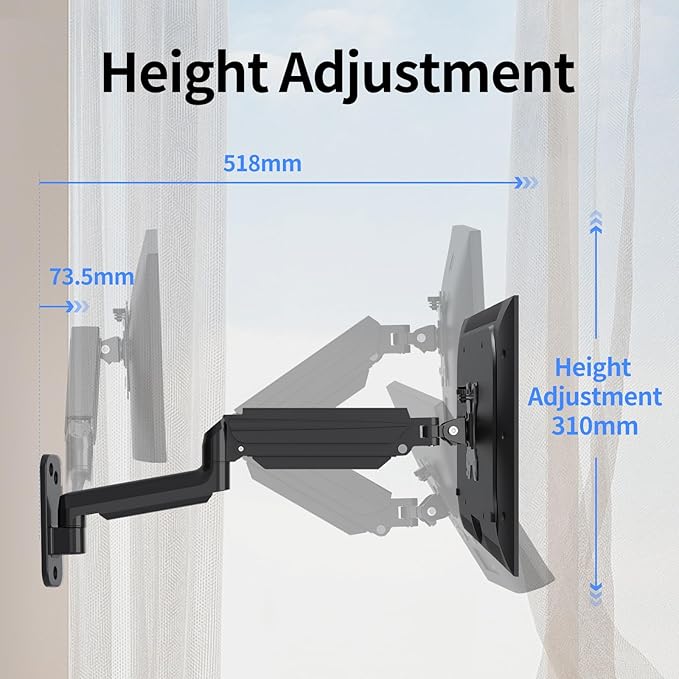 suptek Single Monitor Wall Mount for 17 to 32 Inch Screens, Gas Spring Monitor Arm Wall Mount Holds Up to 17.6lbs, Full Motion Adjustable,VESA Mount 75x75, 100x100(WM01A)