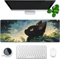 Desk Pad, Anime Cute Black Cat Extended Gaming Mouse Pad Large, 31.5"x11.8" Big Mouse Pad with Non-Slip Base and Stitched Edge, Long Computer Keyboard Mouse Mat for Home Office Work