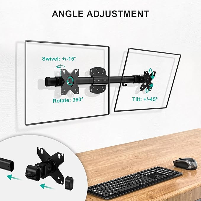 WALI Dual Monitor Wall Mount, Single to Double Bracket Adapter, Horizontal Assembly Arm for 2 Screen up to 27 inch (012ARM), Black