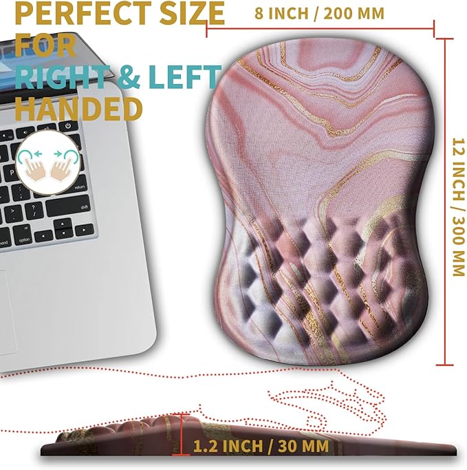 Hokafenle Ergonomic Mouse Pad Wrist Support with Massage Design, Wrist Rest Mousepad with Memory Foam&Non-Slip PU Base, Mouse Pads for Wireless Mouse & Desk (12x8 inch,Pink Gold Marble)