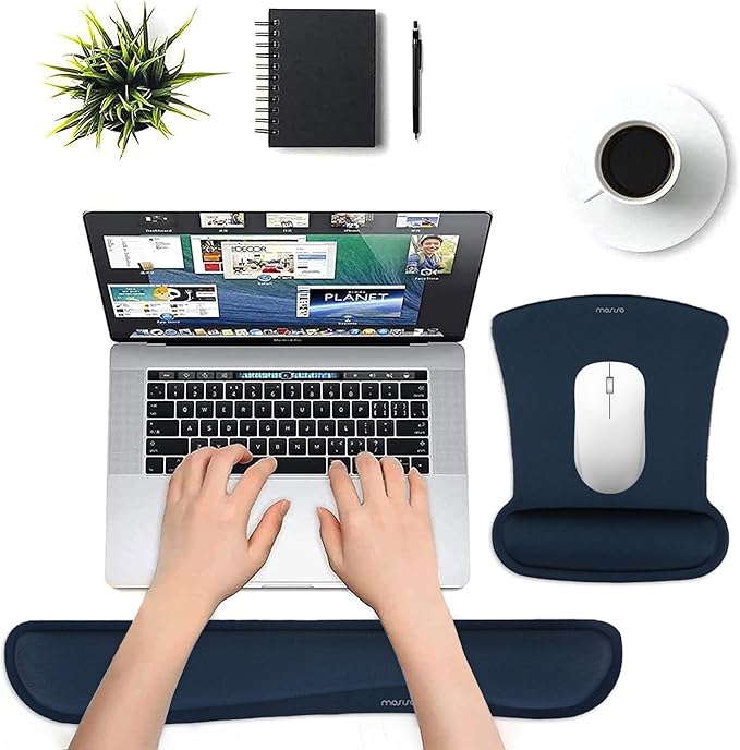 MOSISO Wrist Rest Support for Mouse Pad & Keyboard Set, Ergonomic Mousepad Non-Slip Base Home/Office Easy Typing Cushion with Neoprene Cloth & Raised Memory Foam, Haze Blue