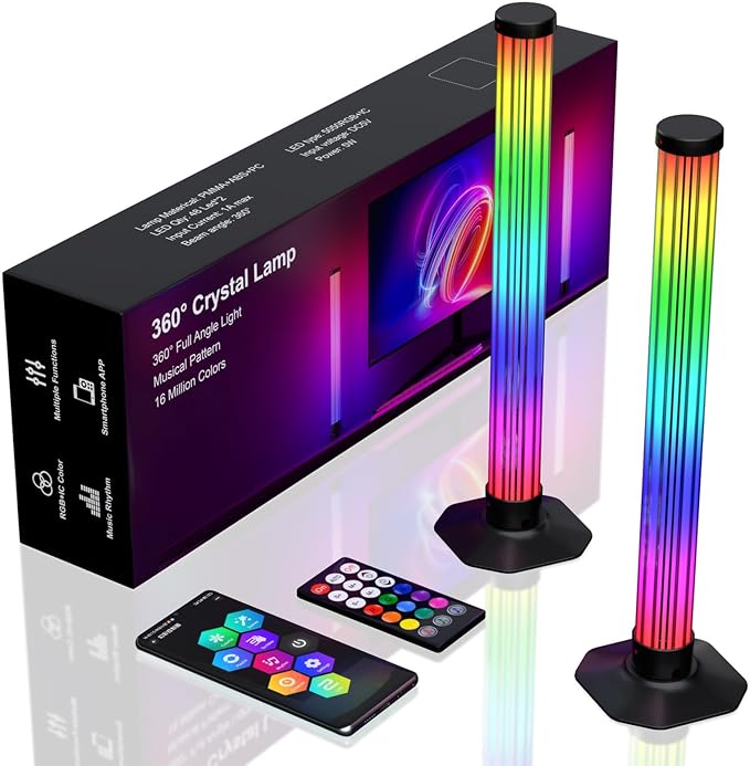 MIHEAL 360° RGB Light Bars LED TV Backlight with DIY Music Sync Modes Smart Bluetooth Control, 8 Scene Modes Color Light Bar for Room Decoration, Gaming, PC, TV …