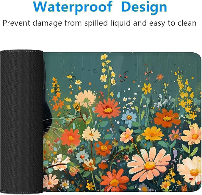 Anime Black Cat Desk Pad Mouse Pad Cute Funny Mousepad XL Large Gaming Mouse Pad Laptop Keyboard Mat Desk Pad Office Home Decor for Women Girl 31.5"x11.8"
