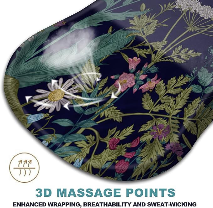 Ergonomic Mouse Pad with Wrist Rest Support, Massage Design Relief for Carpal Tunnel Pain, Entire Memory Foam Non-Slip, Midnight Flowers