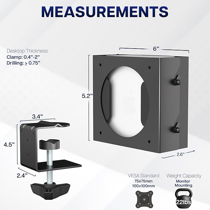 VIVO Behind Monitor VESA Mount Designed for Mac mini M4 and M4 Pro Model, (2024), Desk Clamp Option, Black, MOUNT-MINI24