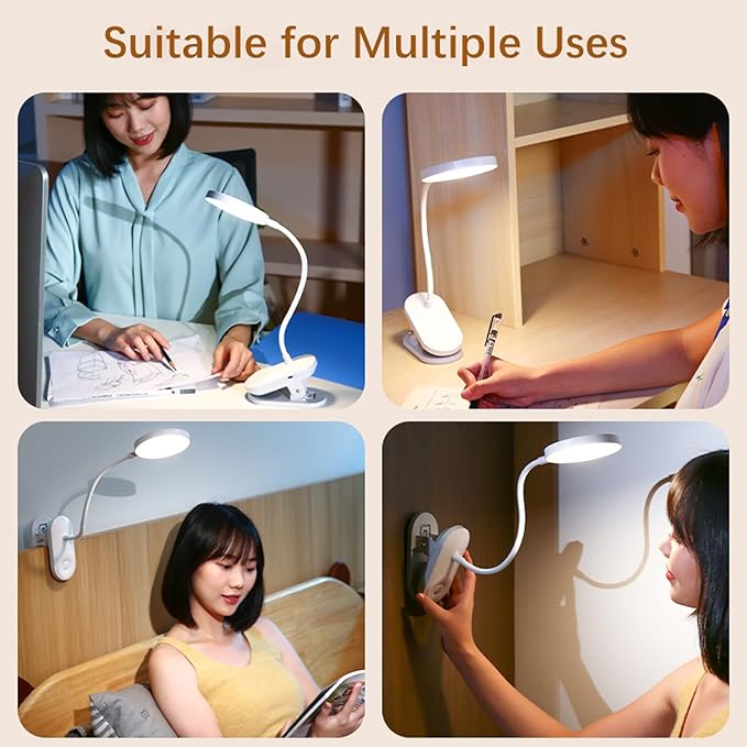 Clip On LED Reading Light, Book Light for Bedroom - 5W Dimmable Touch Control Desk Lamp with Flexible Gooseneck, 19 LED Eye-Caring Night Light, USB Rechargeable, Perfect for Headboard, Study, Office