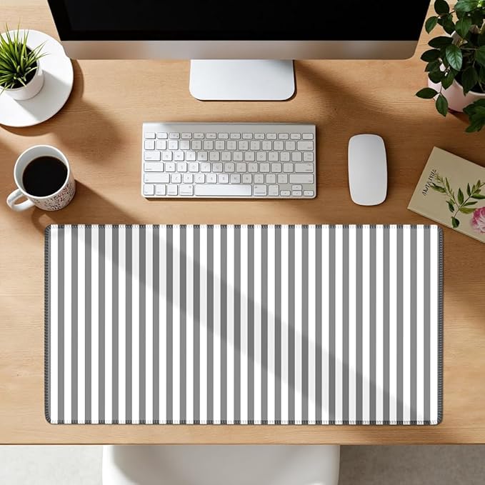 Gray Striped Desk Mat Cute Pastel XXL Large Gaming Mouse Pad Desk Pad Kawaii Aesthetic Home Office Decor Cozy Keyboard Laptop Computer Mat