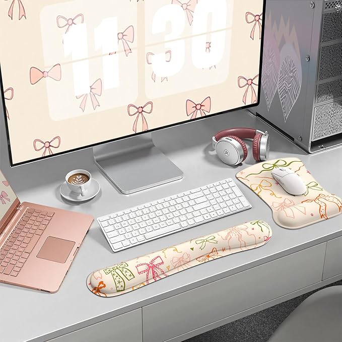 iCasso Ergonomic Mouse Pad, Keyboard Wrist Rest, Memory Foam Mousepad with Wrist Support, Easy Typing and Relieve Wrist Pain Keyboard Pad for Computer(Colorful Ribbon)