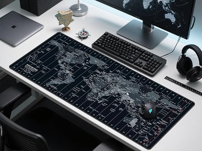 Large Mouse Pad 35.4x15.7 Inch World Map - XXL Gaming Desk Mat with Non-Slip Rubber Base, Stitched Edges | Keyboard and Mouse Pad for Gaming/Office | Portable Desk Pad