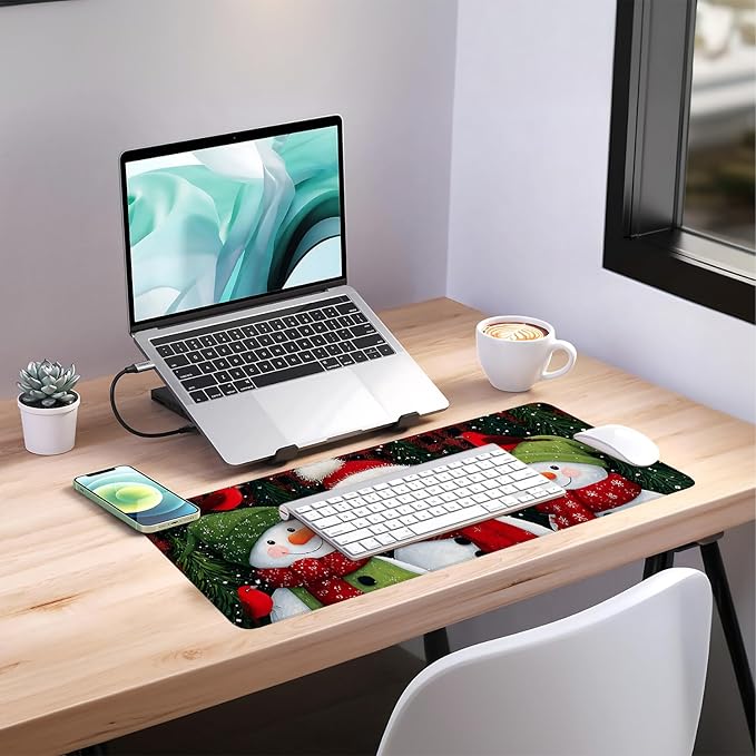 Three Snowmen Extended Gaming Mouse Pad 31.5x11.8inches Large Desk Mat Anti-Slip Rubber Base & Durable Stitched Edges for Gamers Smooth Mouse Writing Surface for Desk Office/Home